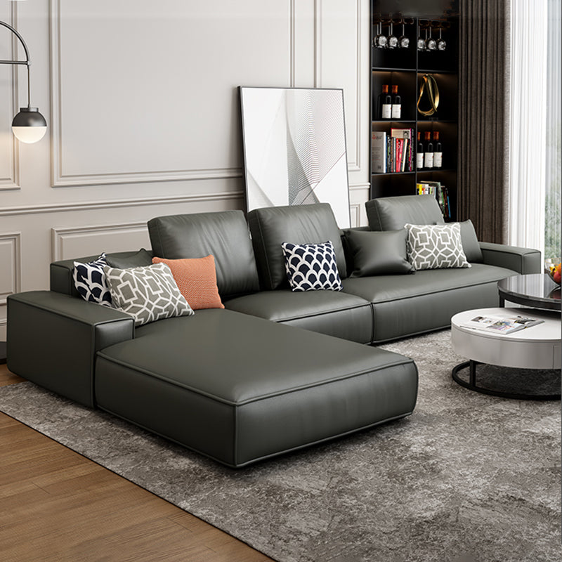 Modern Faux Leather Loose Back Sofa with Chaise Square Arm Sofa - 70.87" D