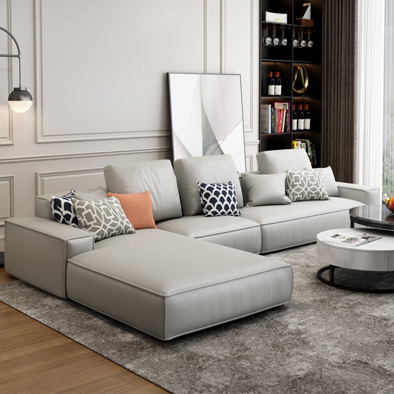 Modern Faux Leather Loose Back Sofa with Chaise Square Arm Sofa - 70.87" D