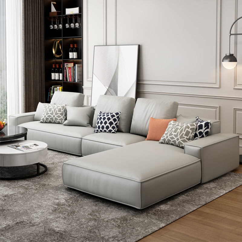 Modern Faux Leather Loose Back Sofa with Chaise Square Arm Sofa - 70.87" D