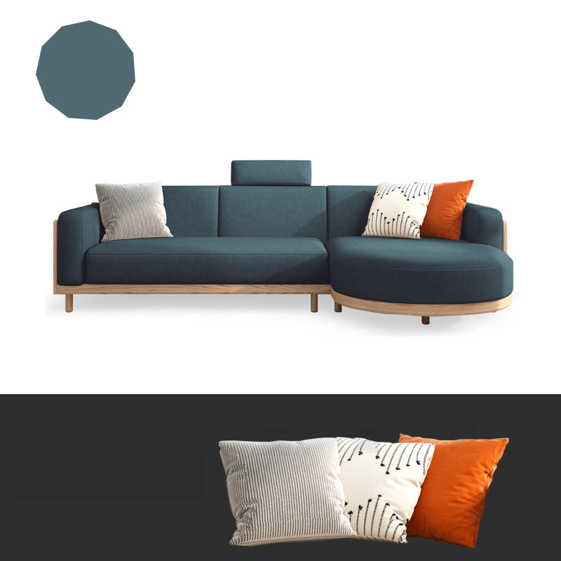 Scandinavian Linen Square Arm Sofa with Chaise with Wood Accents - 106.3" W