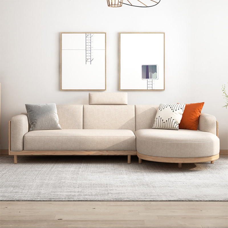 Scandinavian Linen Square Arm Sofa with Chaise with Wood Accents - 106.3" W