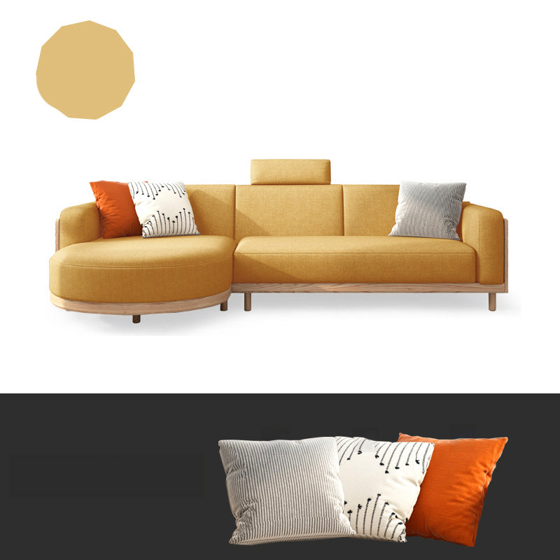 Scandinavian Linen Square Arm Sofa with Chaise with Wood Accents - 106.3" W