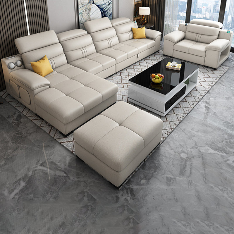 Modern Faux Leather Sofa & Chaise 34.6" H Biscuit Back Sofa with Storage