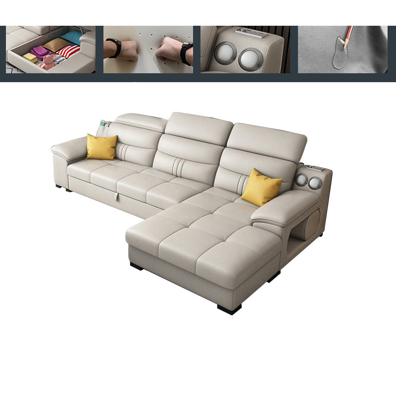 Modern Faux Leather Sofa & Chaise 34.6" H Biscuit Back Sofa with Storage