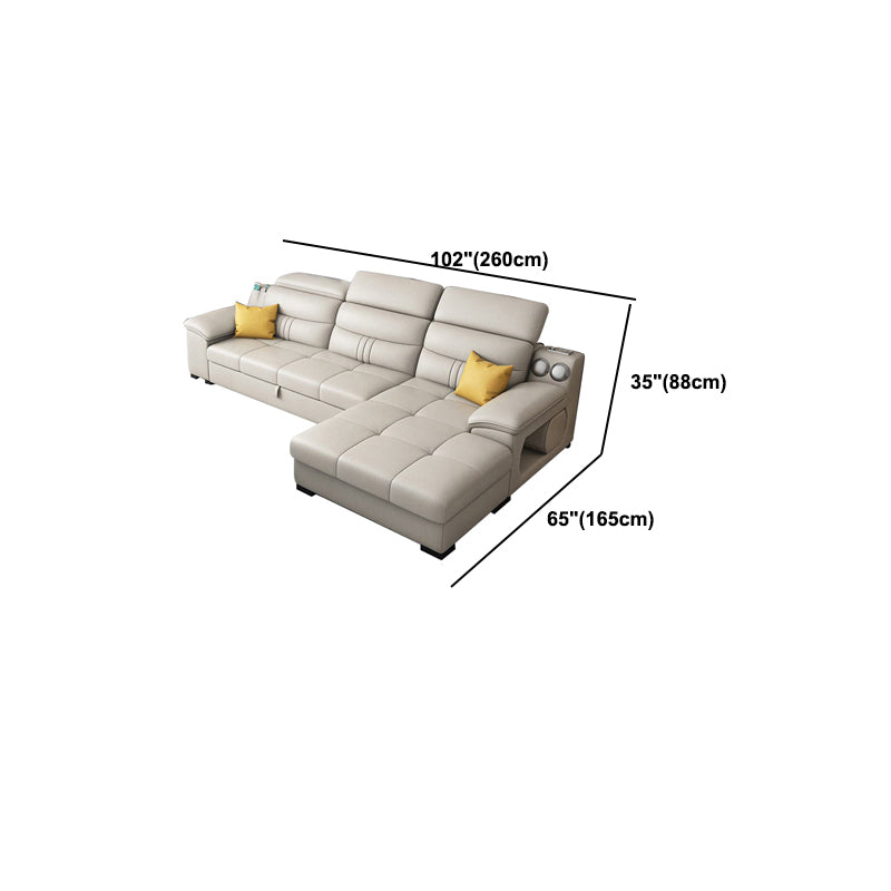 Modern Faux Leather Sofa & Chaise 34.6" H Biscuit Back Sofa with Storage