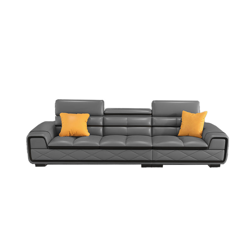 Contemporary Cloud Gray Square Arm Stationary Genuine Leather Sofa