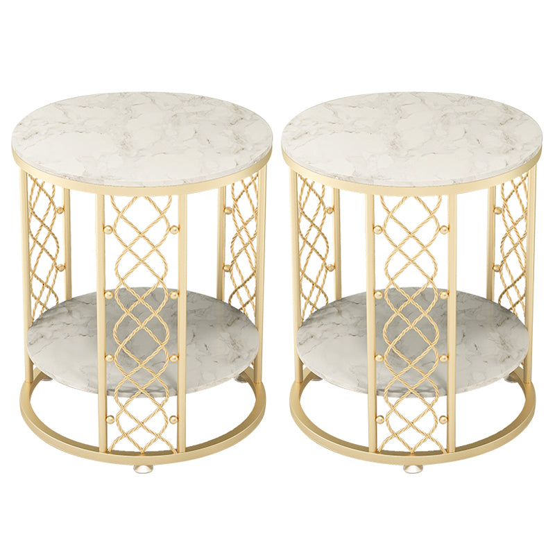 21.6" Tall Modern Round Slate Top Side Table Iron Frame End Table with Shelf