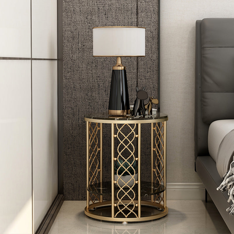 21.6" Tall Modern Round Slate Top Side Table Iron Frame End Table with Shelf