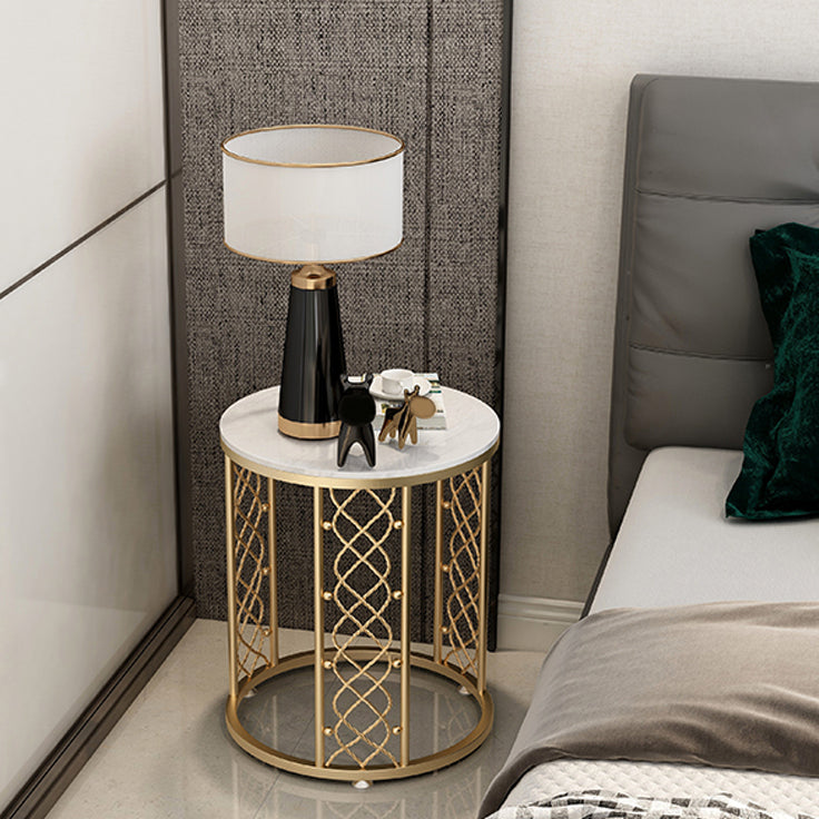 21.6" Tall Modern Round Slate Top Side Table Iron Frame End Table with Shelf