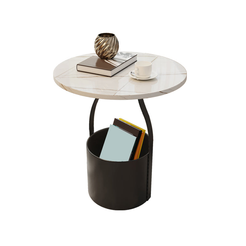 19.6" Tall Modern Round Slate Top Side Table Iron Pedestal End Table