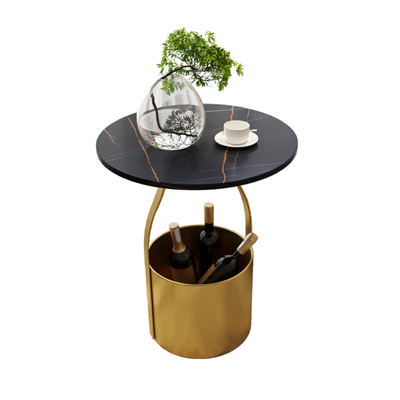 19.6" Tall Modern Round Slate Top Side Table Iron Pedestal End Table