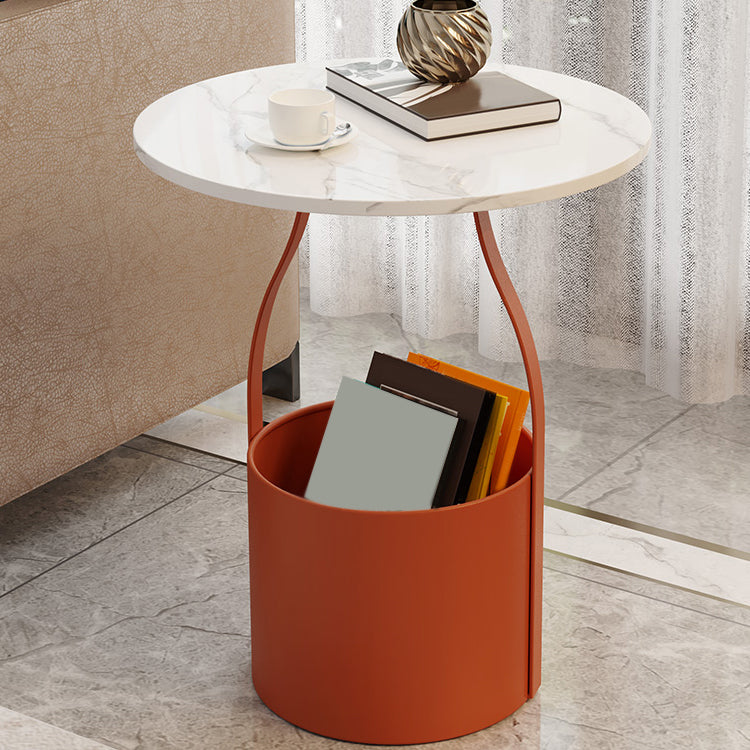 19.6" Tall Modern Round Slate Top Side Table Iron Pedestal End Table