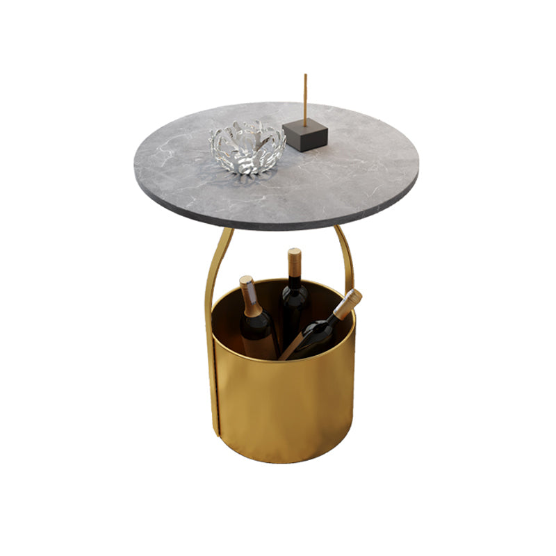 19.6" Tall Modern Round Slate Top Side Table Iron Pedestal End Table