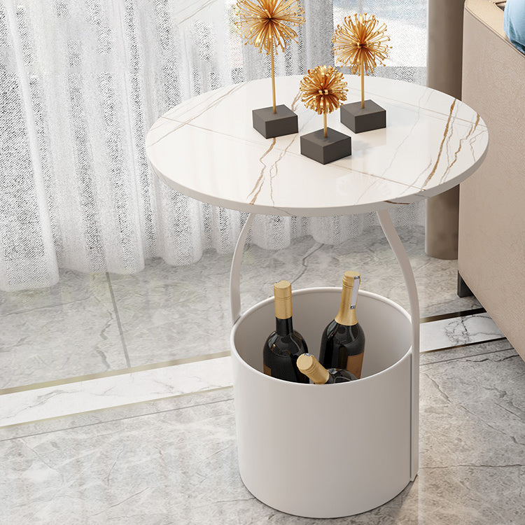 19.6" Tall Modern Round Slate Top Side Table Iron Pedestal End Table