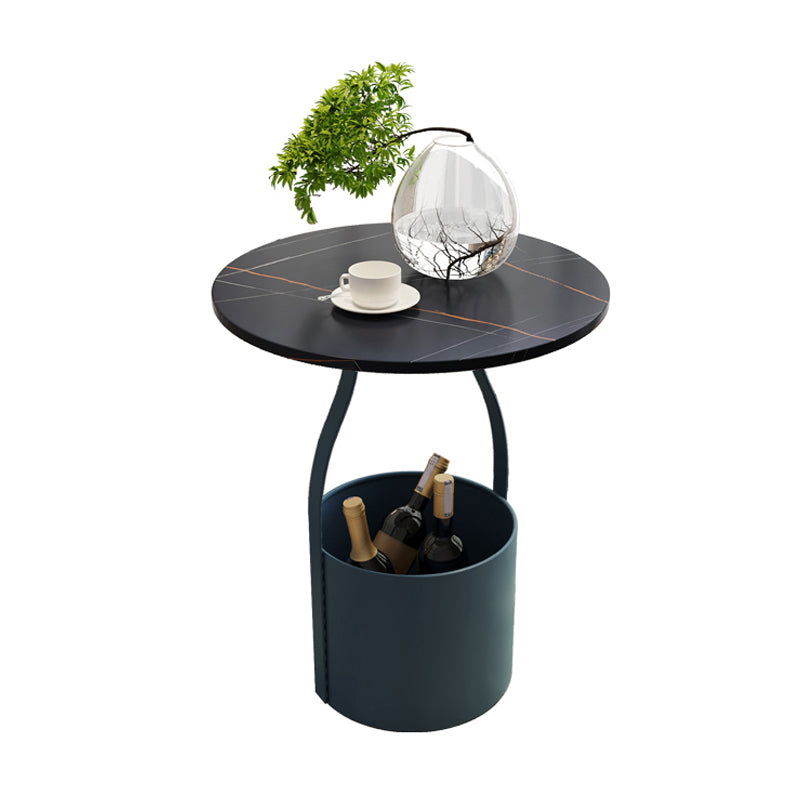 19.6" Tall Modern Round Slate Top Side Table Iron Pedestal End Table