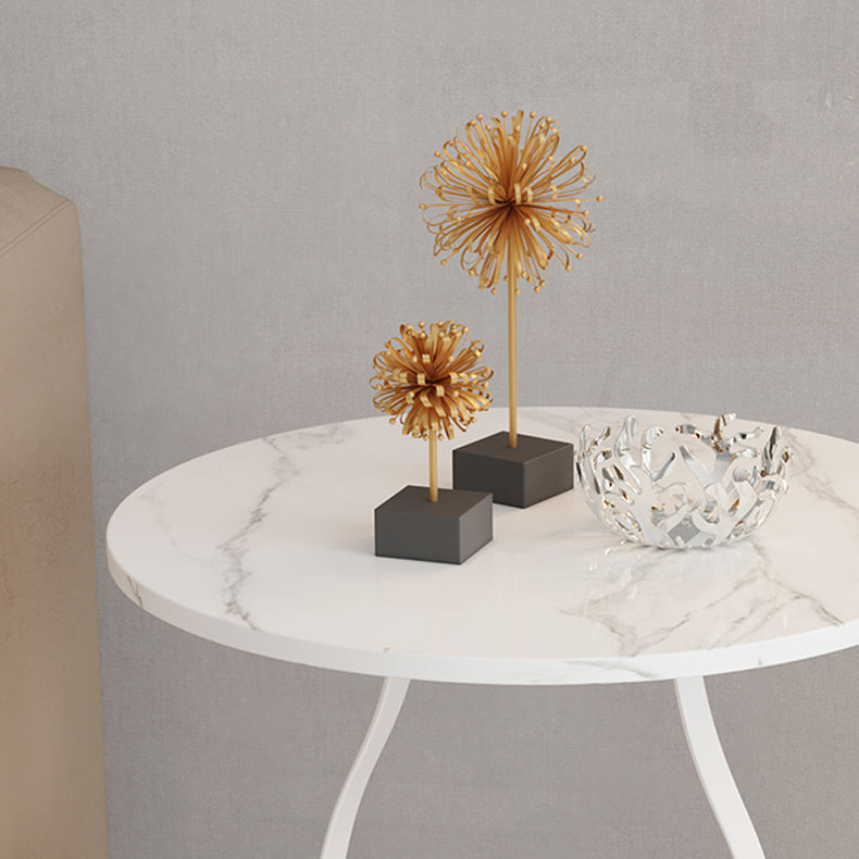 19.6" Tall Modern Round Slate Top Side Table Iron Pedestal End Table