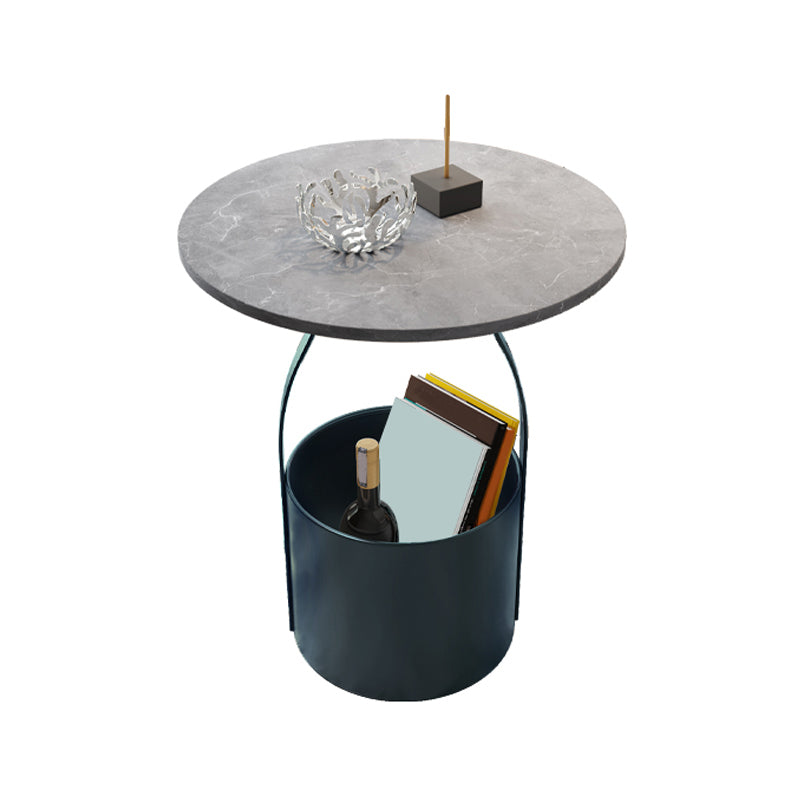 19.6" Tall Modern Round Slate Top Side Table Iron Pedestal End Table