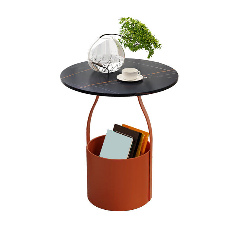 19.6" Tall Modern Round Slate Top Side Table Iron Pedestal End Table