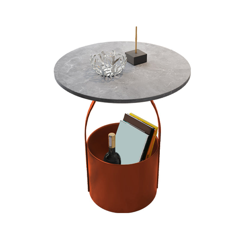 19.6" Tall Modern Round Slate Top Side Table Iron Pedestal End Table