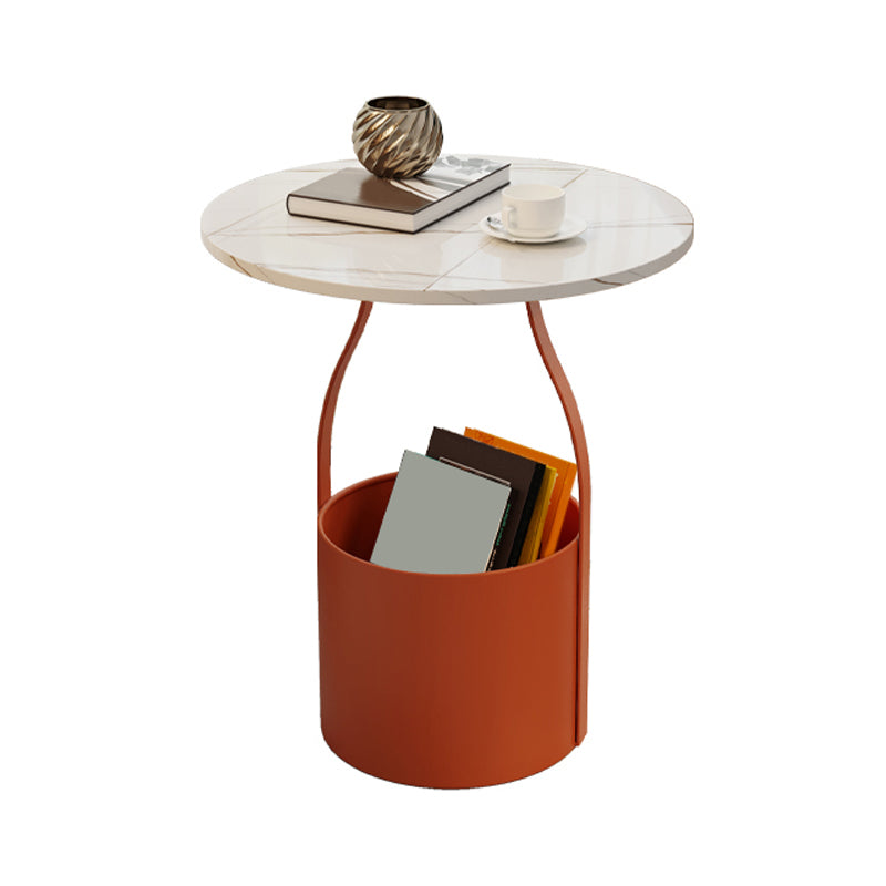 19.6" Tall Modern Round Slate Top Side Table Iron Pedestal End Table