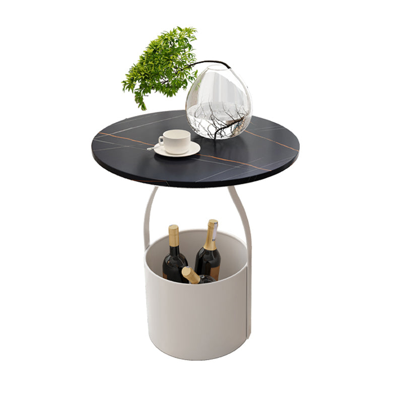 19.6" Tall Modern Round Slate Top Side Table Iron Pedestal End Table