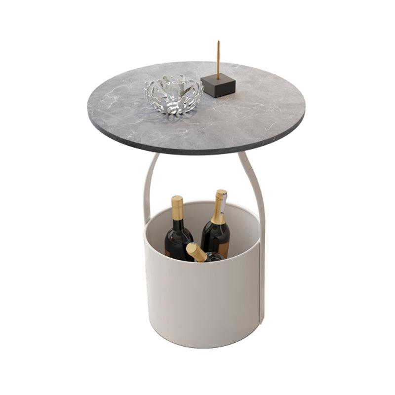 19.6" Tall Modern Round Slate Top Side Table Iron Pedestal End Table