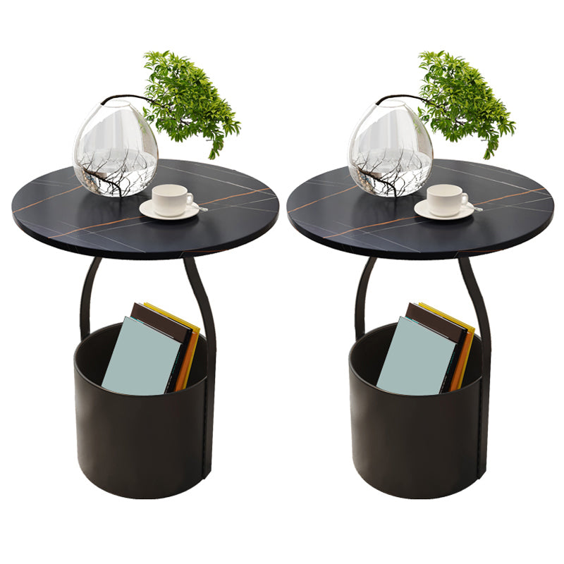 19.6" Tall Modern Round Slate Top Side Table Iron Pedestal End Table