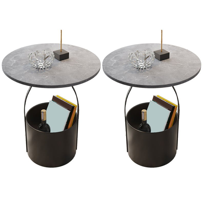 19.6" Tall Modern Round Slate Top Side Table Iron Pedestal End Table