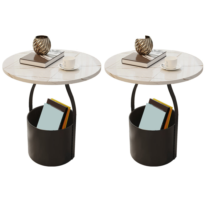 19.6" Tall Modern Round Slate Top Side Table Iron Pedestal End Table