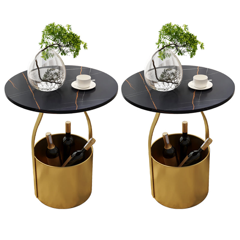 19.6" Tall Modern Round Slate Top Side Table Iron Pedestal End Table