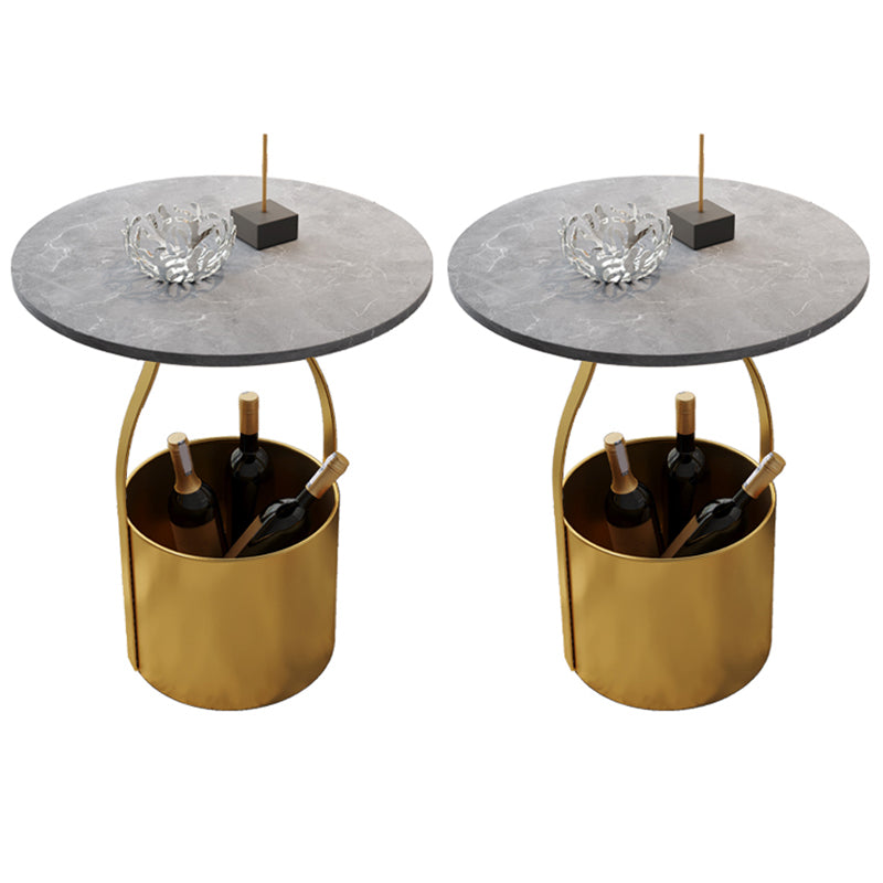 19.6" Tall Modern Round Slate Top Side Table Iron Pedestal End Table