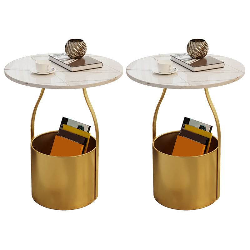 19.6" Tall Modern Round Slate Top Side Table Iron Pedestal End Table