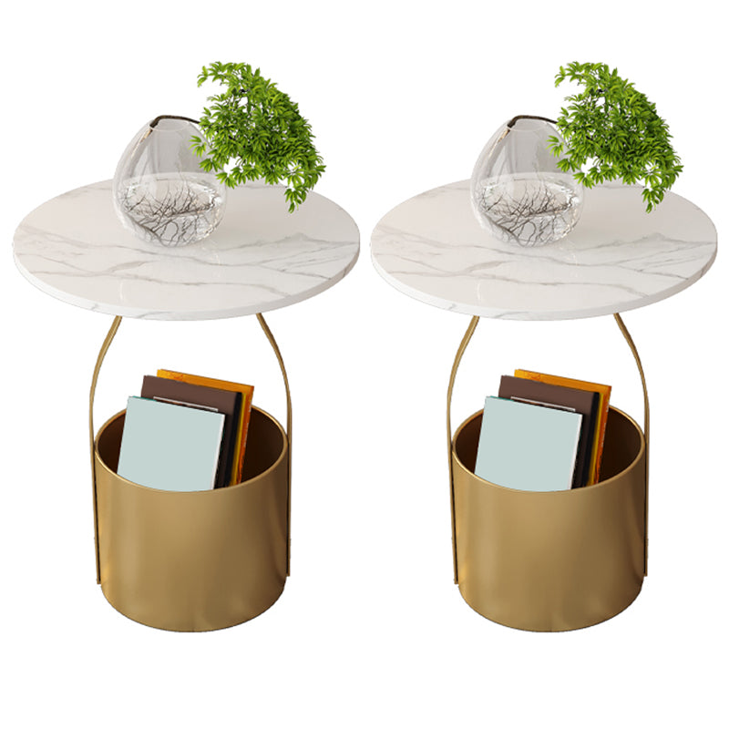 19.6" Tall Modern Round Slate Top Side Table Iron Pedestal End Table