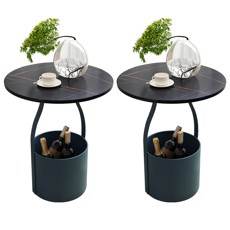 19.6" Tall Modern Round Slate Top Side Table Iron Pedestal End Table