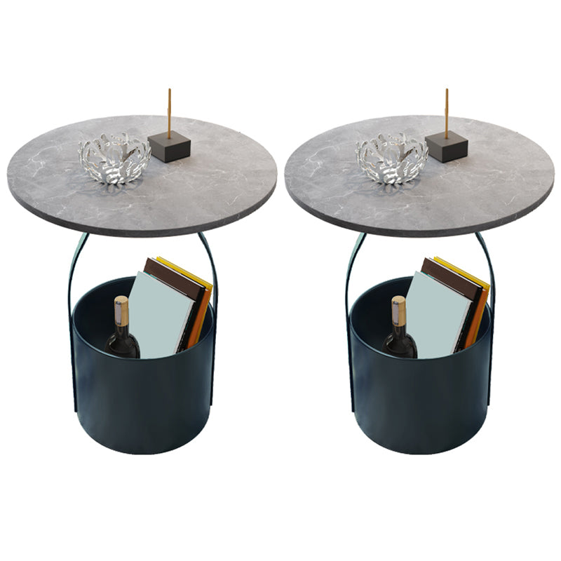 19.6" Tall Modern Round Slate Top Side Table Iron Pedestal End Table