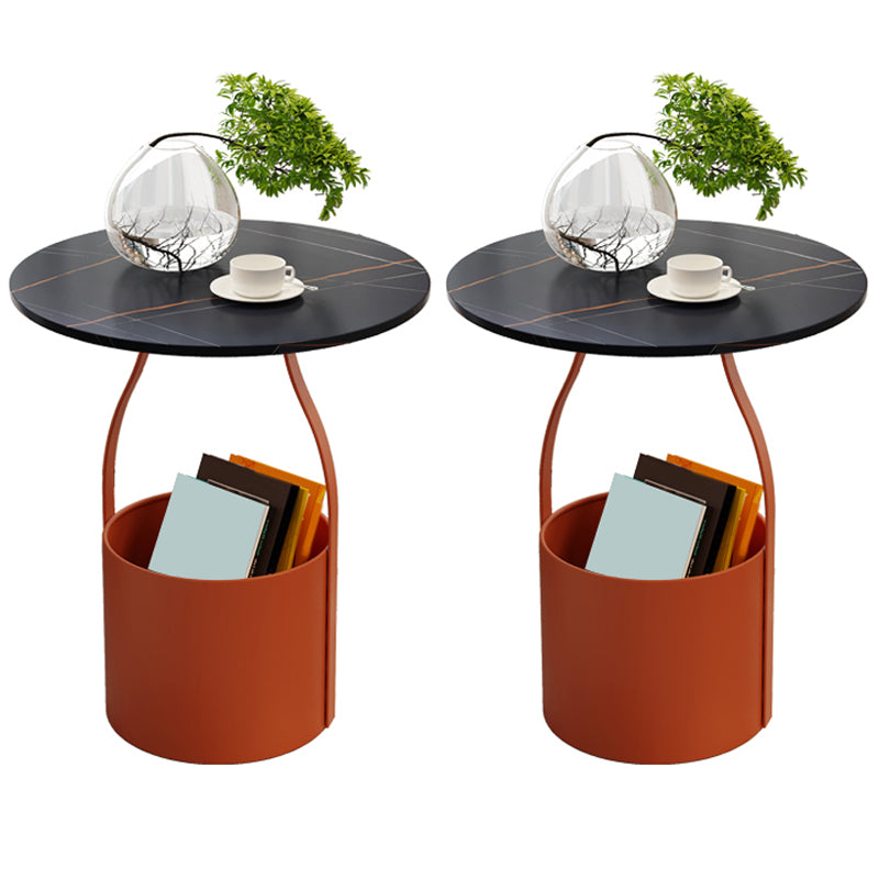 19.6" Tall Modern Round Slate Top Side Table Iron Pedestal End Table