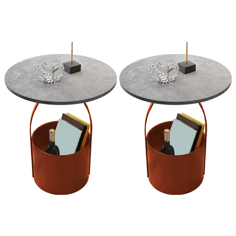 19.6" Tall Modern Round Slate Top Side Table Iron Pedestal End Table