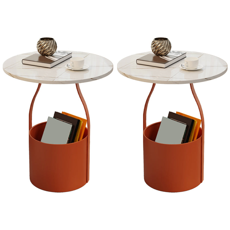 19.6" Tall Modern Round Slate Top Side Table Iron Pedestal End Table