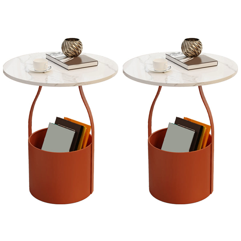 19.6" Tall Modern Round Slate Top Side Table Iron Pedestal End Table