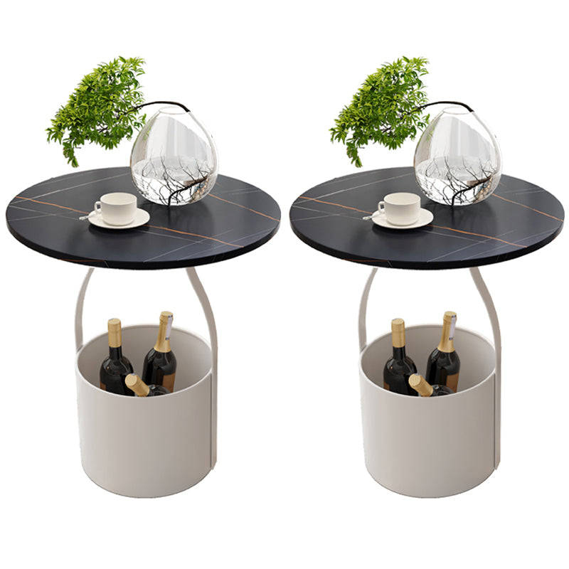19.6" Tall Modern Round Slate Top Side Table Iron Pedestal End Table