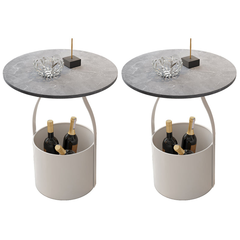 19.6" Tall Modern Round Slate Top Side Table Iron Pedestal End Table