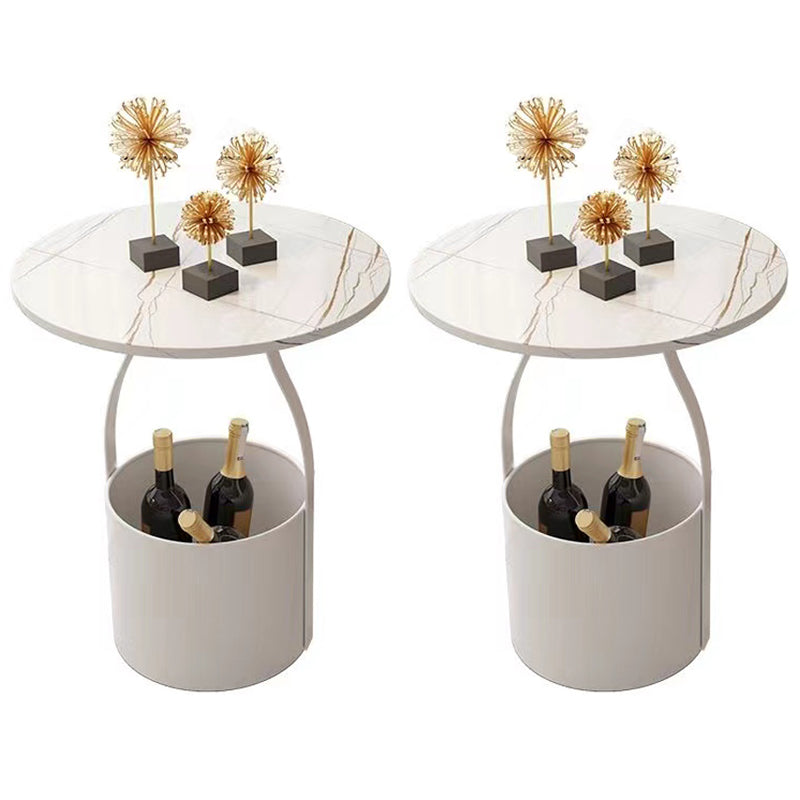 19.6" Tall Modern Round Slate Top Side Table Iron Pedestal End Table