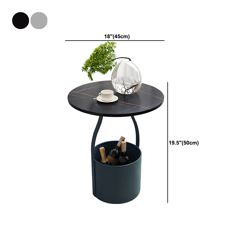 19.6" Tall Modern Round Slate Top Side Table Iron Pedestal End Table