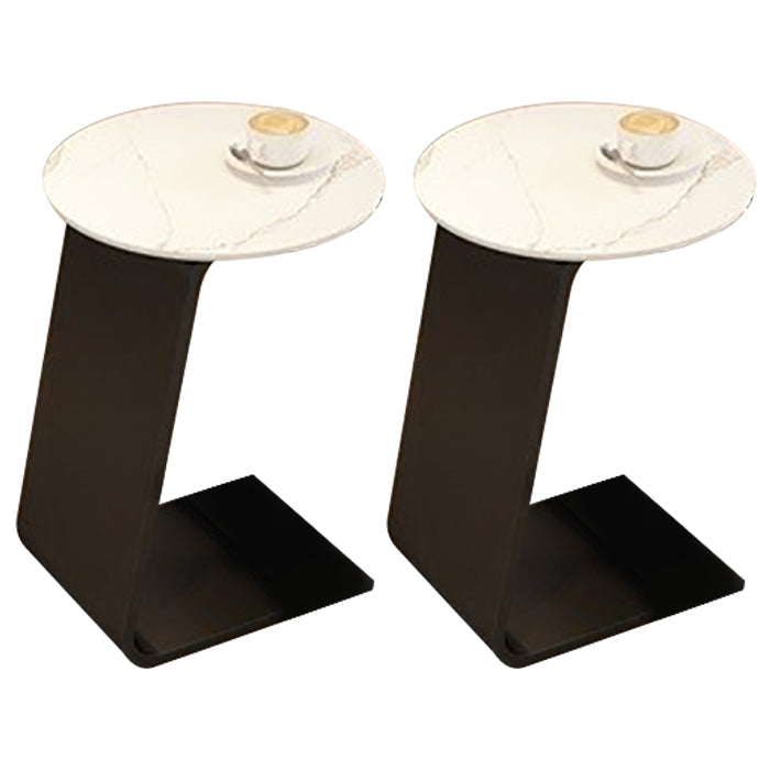 Modern Metal Abstract End Table Round Slate Top Side End Table