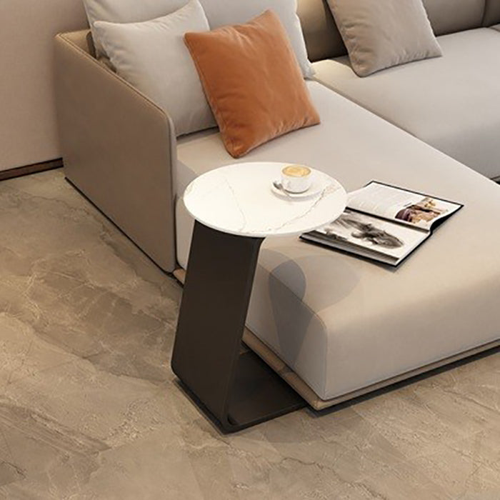 Modern Metal Abstract End Table Round Slate Top Side End Table