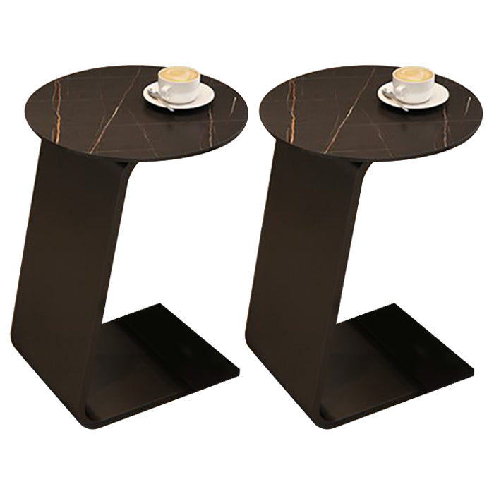 Modern Metal Abstract End Table Round Slate Top Side End Table
