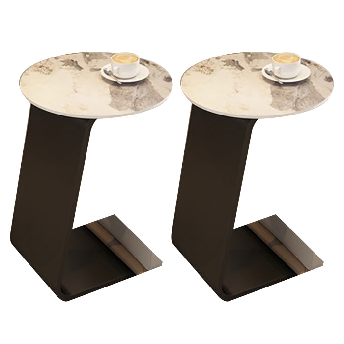Modern Metal Abstract End Table Round Slate Top Side End Table