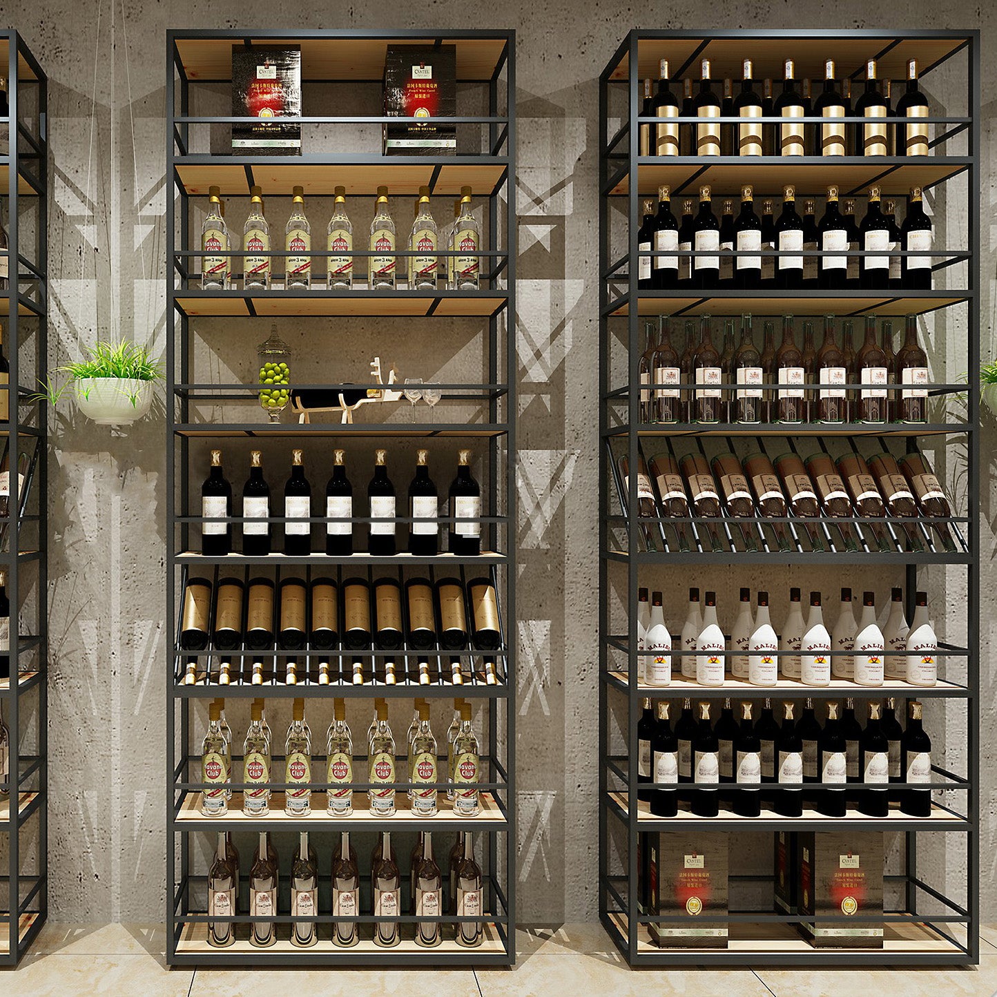 Wooden Industrial Wine Bottle Holder Manufactured Wood Bottle Holder Floor in Matte Black