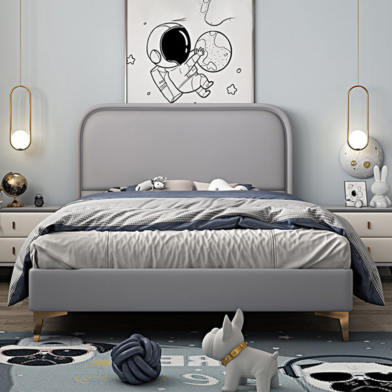 Modern Wooden Grey Standard Bed with Rectangular Headboard and Legs
