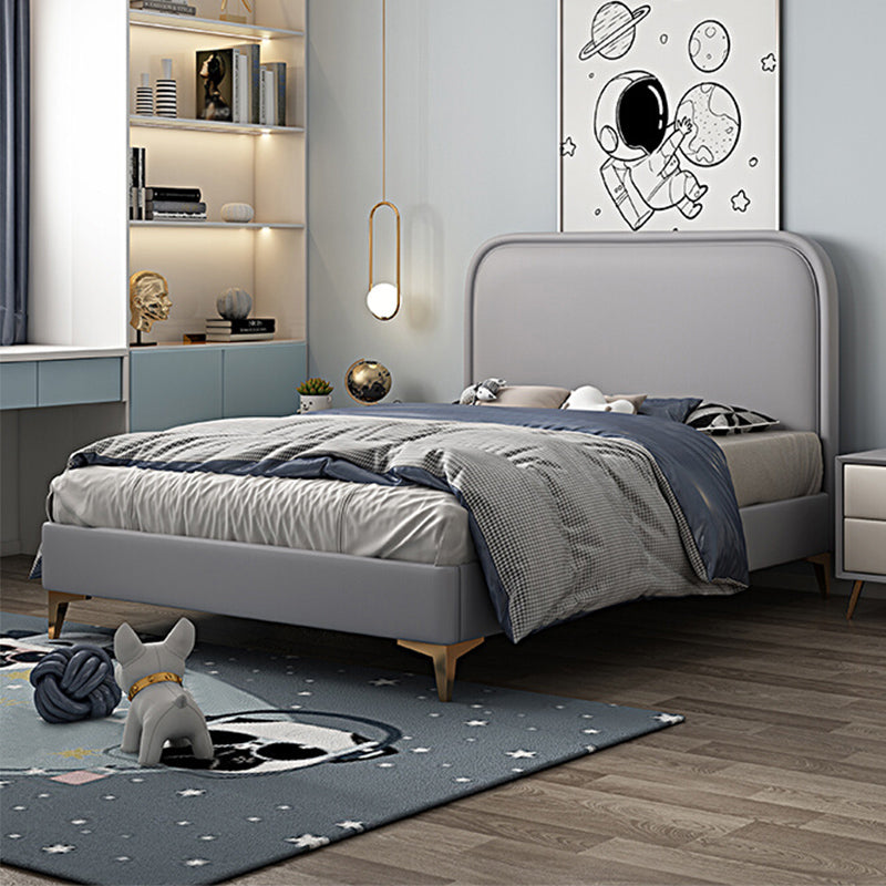 Modern Wooden Grey Standard Bed with Rectangular Headboard and Legs